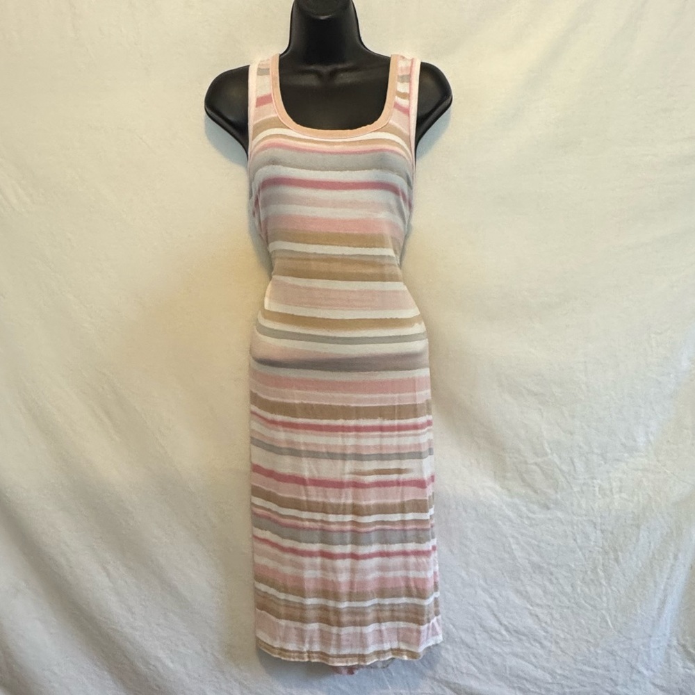 C-139 Splendid White Pink & Tan Stripe Racer Back Sleeveless Maxi Dress Size L
